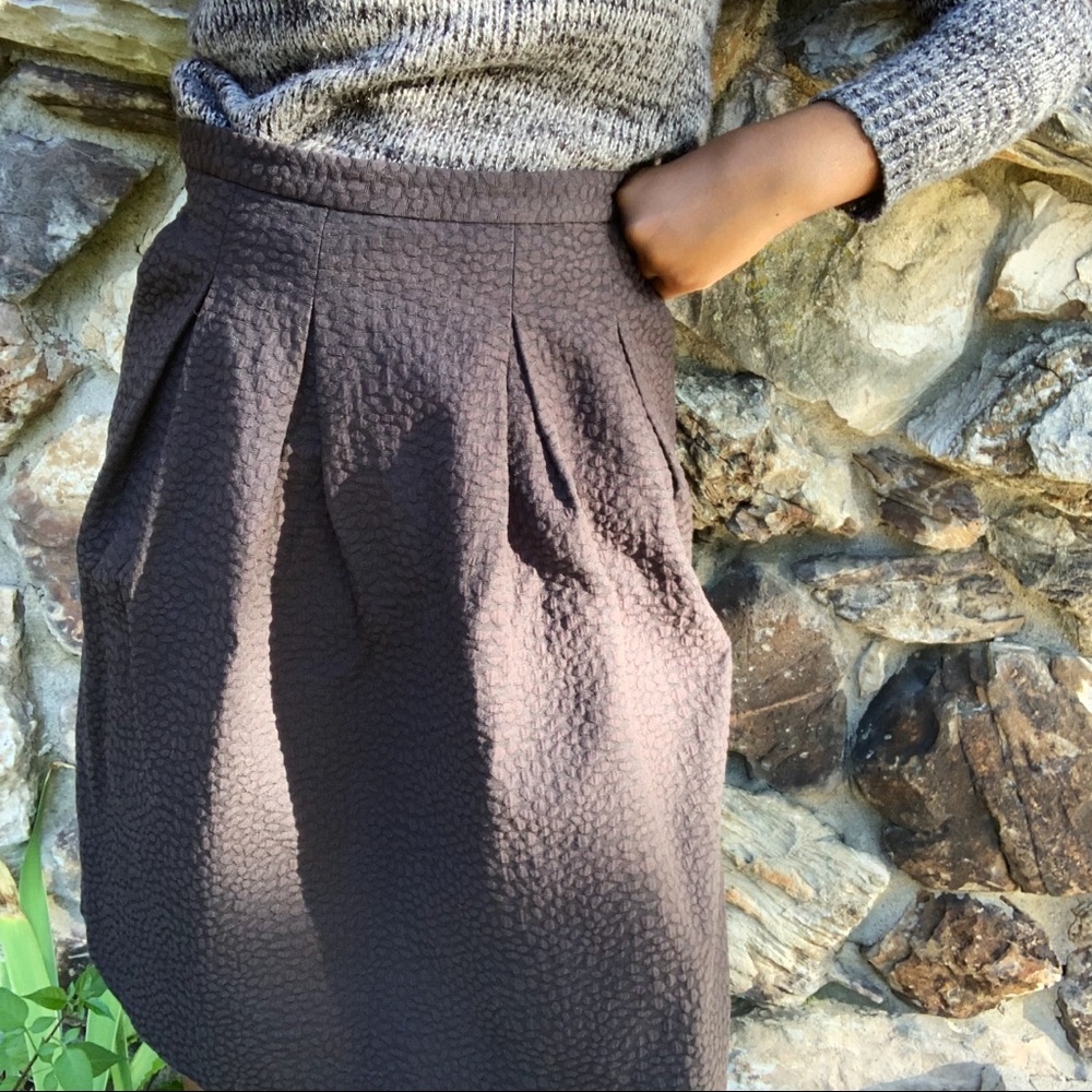 Textured Black A-Line Skirt